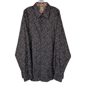 Robert Graham Shirt Mens 2XLT Floral Brown Striped Long Sleeve Button Down EUC